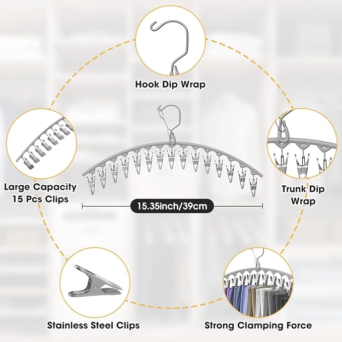 Upgrade Skirt Pants Hangers with Clips, Metal Legging Organizer for Closet with 15 Cilps Holds 60 Leggings/Shorts/Jeans/Skirts Pants Hangers Space Saving Closet Organizers and Storage, Grey 4Pack