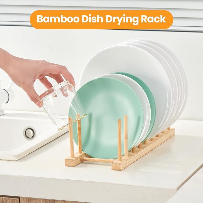 Bamboo Dish Drying Rack-2 PCS Pot Lid Plate Rack Organizer Holder for Cabinet-Cutting Board Organizer for Dish, Pot Lid, Bowl, Cup, Cutting Board