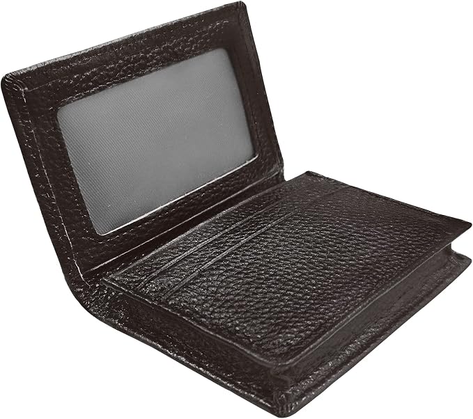 Genuine Leather Business Card Holder Name Card Case Credit Card Wallet with ID Window RFID Blocking (Coffee)