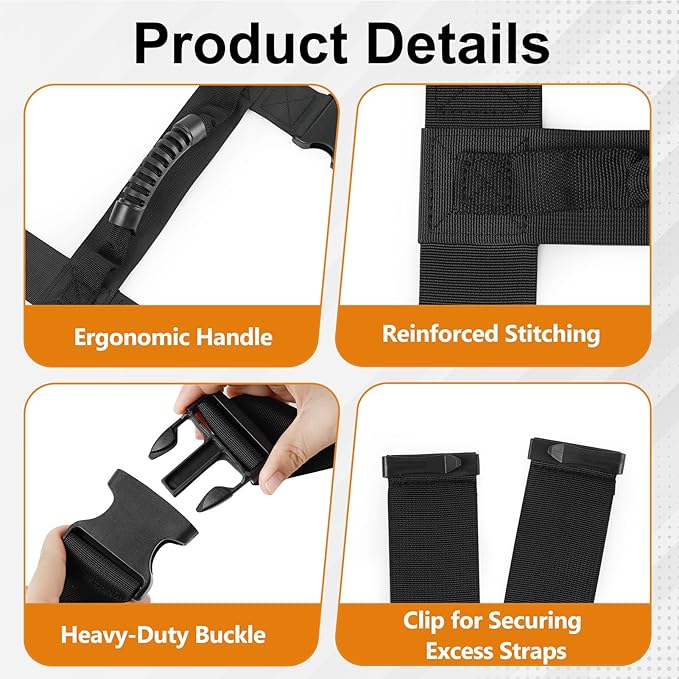 137.8 Inch Box Carrying Strap with Handle, Extra-Long Adjustable Heavy Duty H-Shaped Style Straps with Strap Organizer Clip, Handheld Belt Designed for Safely Lifting Large Boxes, Easy to Move Luggage