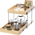 Sikarou Wood Pull Out Cabinet Organizer 2 Tie 14" W x 21" D, Heavy-Duty Sliding Drawers for Inside Cabinets Storage and Organization for Kitchen, Pantry, Bathroom