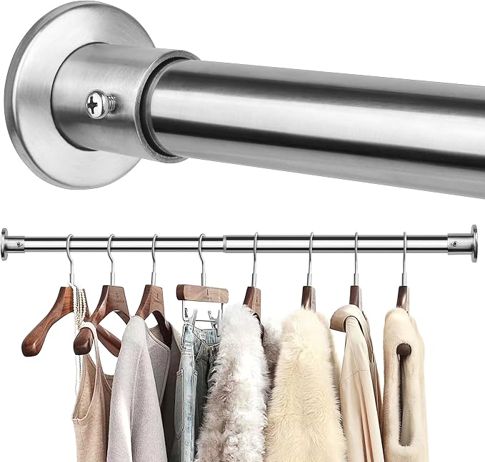 Closet Rods For Hanging Clothes, 17-76 Inch Adjustable Closet Rod, Stainless Steel Heavy Duty Closet Hanging Rod-Silver
