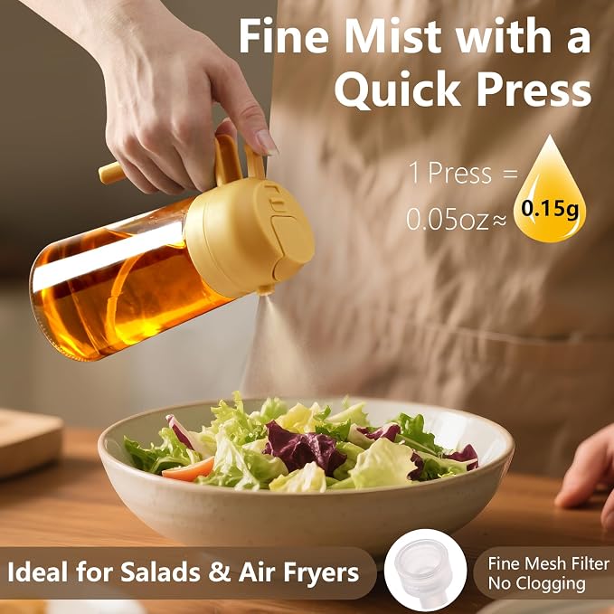 SWEET VIEW Oil Sprayer for Cooking 16oz/470ml | Glass Oil Dispenser/Pour Bottle, Kitchen Accessories, Kitchen Gadgets for Air Fryer, Salad, BBQ, with Stickers (Yellow)