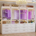 Closet System Set of 4, Closet System with 12 Drawers, 8 Rods & 4 Shelves, 8-21FT Walk in Modular Closet Organizer System, DIY Custom Built in Wood L Shape Closet Organizer Kit, White