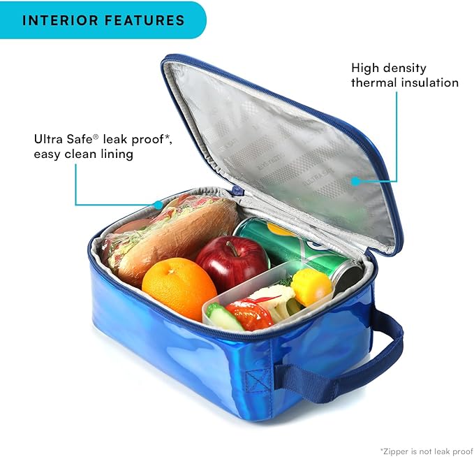Arctic Zone Chrome Lunch Box Combo for Kids with Gel Ice Pack and Sandwich Container, Insulated Bag for Travel Lunch, Midnight