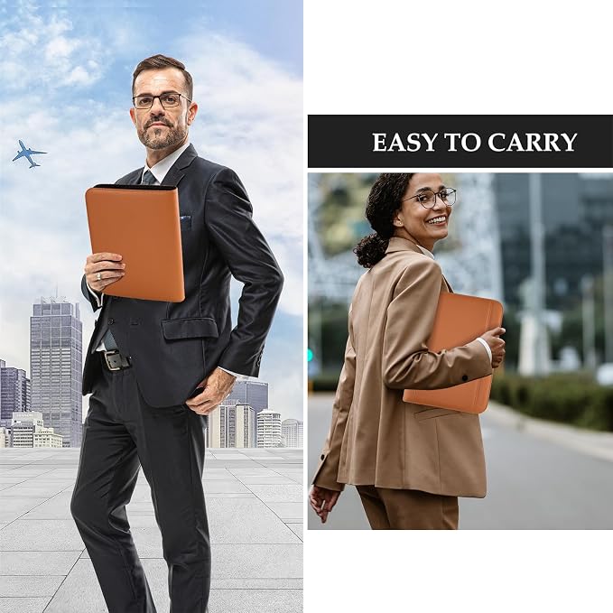 ProCase Portfolio Business Padfolio Folder with Zipper -Tan | Conference Meeting Executive File Legal Document Organizer with Pockets Letter Size A11 Writing Pad Notepad Padfolio