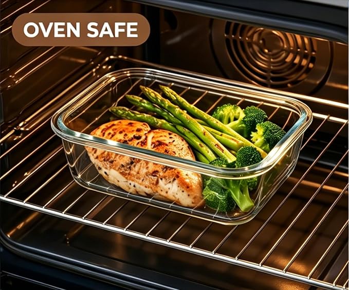 21 oz Glass Meal Prep Containers with Glass Lids, 6 Pack Plastic Free Glass Food Storage Containers, Airtight Glass Lunch Containers For Leftovers, Microwave, Oven, Freezer