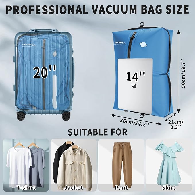 EULANT Travel Vacuum Bags,IPX8 Waterproof Vacuum Compression Bag | Vacuum Bags for Travel Carry-On Suitcase & Travel Backpack,Space Saver Bags Packing Organizers