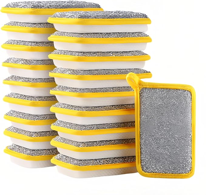 Generic Reusable Kitchen Scrub Dish Sponges, Upgrated Dual-Sided Sponges Kitchen Dishcloth, Multipurpose Dishwashing Rags for Cleaning Kitchen, Washing Dishes, Pot Brush, Grill Cleaner (20), Yellow
