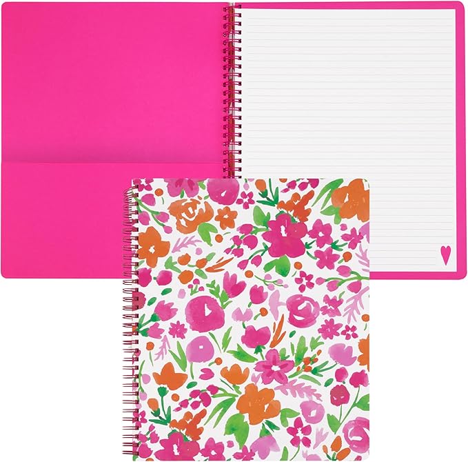 Steel Mill & Co Cute Large Spiral Notebook College Ruled, 11" x 9.5" with Durable Hardcover and 160 Lined Pages (Watercolor Flowers)