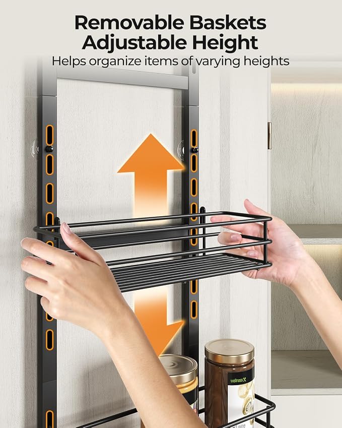 5-Tier Over the Door Pantry Organizer,Cabinet Door Organizer,Kitchen Pantry Door Organizers and Storage,Over the Door Spice Rack,Behind the Door Storage,Door Hanging Organizer,Black