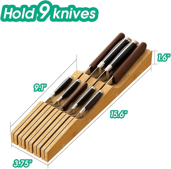 Knife Drawer Organizer (Natural, 9 Knives Organizer)