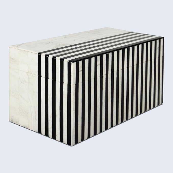 Handicrafts Home Large Decorative Storage Box with Lid – Black White Modern Storage Box, Remote Control Organizer for Coffee Table, Console & Living Room Decor – Mono Lead 12 x 6 x 2