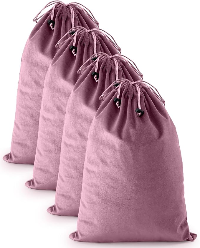 4 Pcs Shoe Bags for Travel, Dust Velvet Bags, Parfait Pink, 17.3x12.6 Inch | Washable & Reusable Travel Shoe Bags, Dustproof Shoe Bags with Drawstring Closure, Suitable for Travel, Home Storage