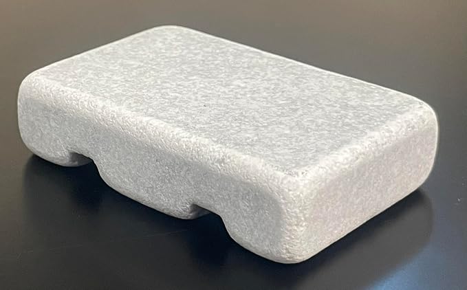 Cord Holder – Tumbled Marble Cable Tidy, Double | Handmade tumbled white marble cord holder keeps charging cables tidy on your desk. Weighted, non-slip. Double slot.