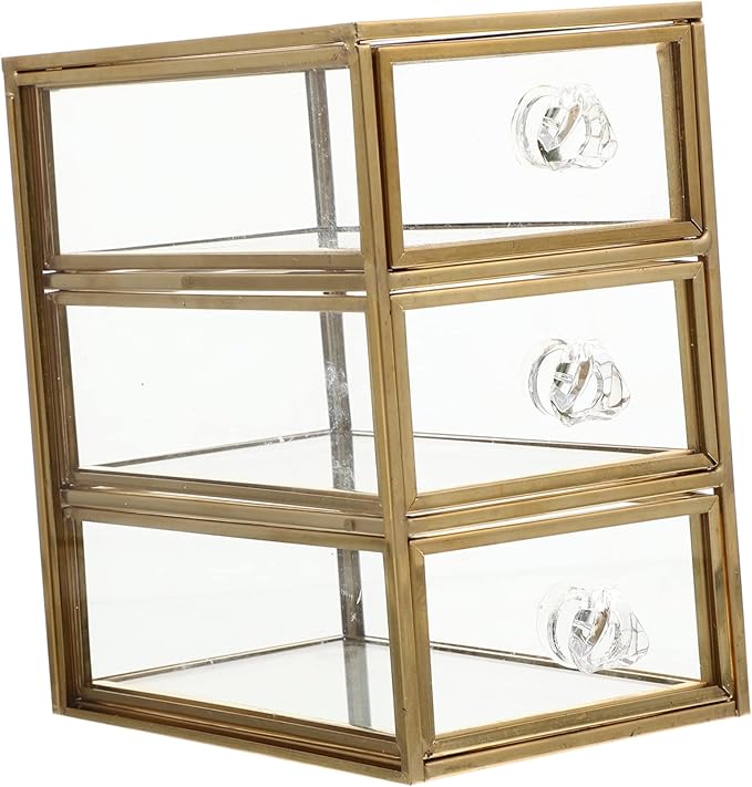 UKCOCO Transparent Drawer Jewelry Storage Box Nordic Style Desktop Organizer with Premium Alloy Frame Compact Space Saving Design for Home and Dormitory Use and Stylish Display Case