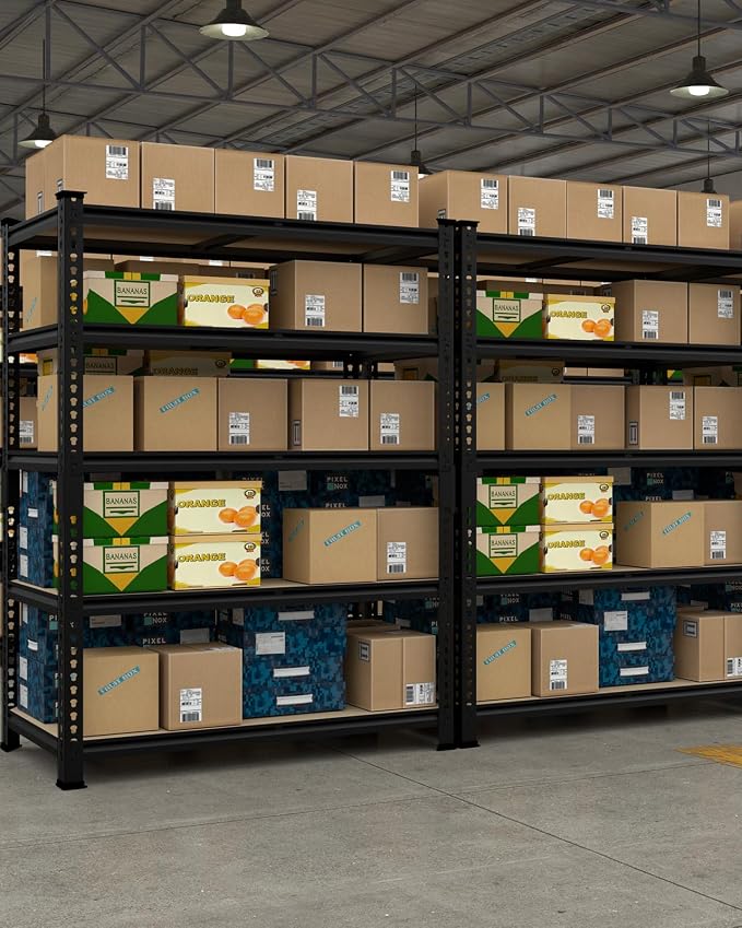 PrimeZone 35.5" x 12" x 72" Heavy Duty Storage Shelves - 5 Tier Adjustable Garage Storage Shelving, Metal Storage Utility Rack Shelf Unit for Warehouse Pantry Closet Kitchen, Black, 4 Pack
