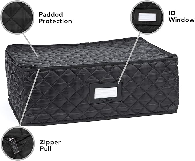 Covermates Keepsakes - Serveware Storage - Padded Protection - ID Window - Stain Resistant - Machine Washable - China Storage, Black