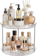 360° Rotating Makeup Organizer 2 Tier 9" Clear Lazy Susan Turntable Skincare Perfume Organizer Bathroom Countertop Vanity Tray Space-Saving Cosmetic Storage for Dresser