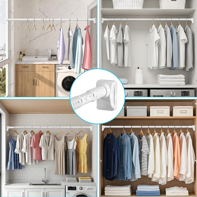 Closet Rods For Hanging Clothes,41-67 In Extra Long Tension Rod For Closet,Adjustable Rod Without Drilling 33lb Heavy Duty Closet Rods Diameter 1.26in-One-Bond Stretching,White