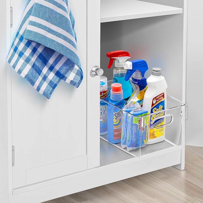 Sorbus 2 Pack Medium Clear Plastic Storage Bins, Clear Organizer Bins with Handle for Kitchen, Pantry, Cabinet, Refrigerator, Craft, Toys, Clothes, Closet, Under Sink, Bathroom Organizers and Storage