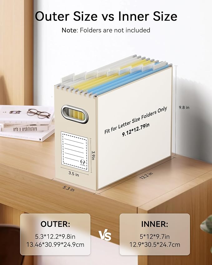 Oterri Cardboard File Organizer Box for Hanging File Folders Letter Size,File Box for Computer Desk,File Cabinet,Working Home,Office,Classroom (Black+Beige, Letter Size - 2 Packs)