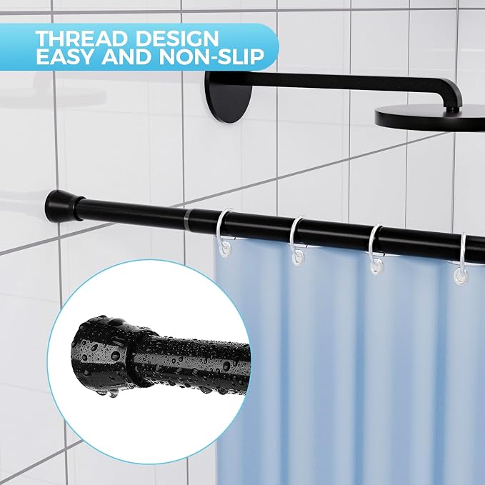 Spring Tension Rod Shower Curtain Rod 30 to 64 Inches 2PCS, Black Expandable Tension Rods for Window Wardrobe Doorway Kitchen