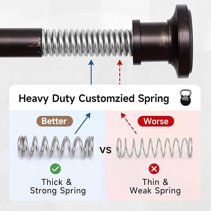BRIOFOX Bronze Tension Curtain Rod 24 to 110 Inch(2-9.1ft) - Spring Tension Shower Curtain Rod, No Drilling Bronze Tension Rod for Curtains or Windows