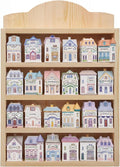 Chunful Vintage Spice Jar Wooden Rack Burlywood DIY Paintable Spice Shelf for 24 Jars, Village Style Wall Mounting Kitchen Storage Decorative Hanging Display Rack, Shelf Only
