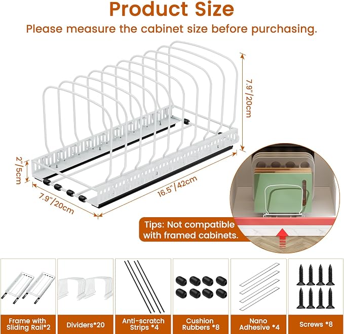 Housolution 2 Pack Baking Tray and Cookie Sheet Organizer, White | Sliding Rail Design, 10 Adjustable Dividers, 2 Installation Ways