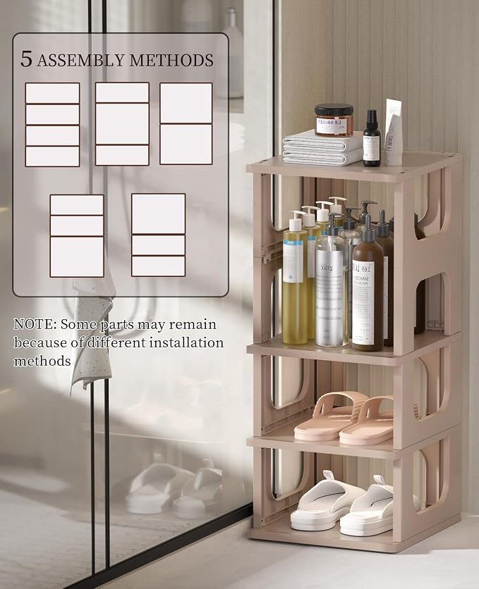 HAIXIN Narrow Shoe Rack - 5-Tier Stackable Shoe Storage Stand | Fits Small Space, Entryway, Hallway, Closet, No-Tool Assembly, Remove Shelf for Boots, Stackable Expandable, Small Shoe Size