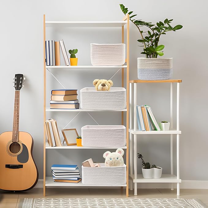 COMFY-HOMI 13" x 8.5" x 5.1" Storage Baskets for Organizing | Cotton Rope Woven Basket | Toy Storage Bin Box | Basket for Shelves, Closet Organizer Bin, Decorative Closet Shelf, 1 Pack