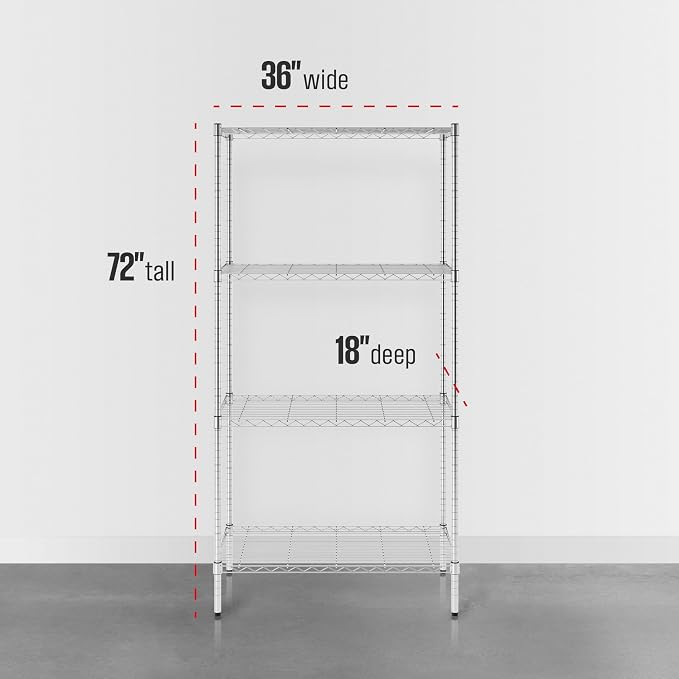 SafeRacks NSF 4-Tier Heavy Duty Steel Wire Shelves (18"x36"x72")