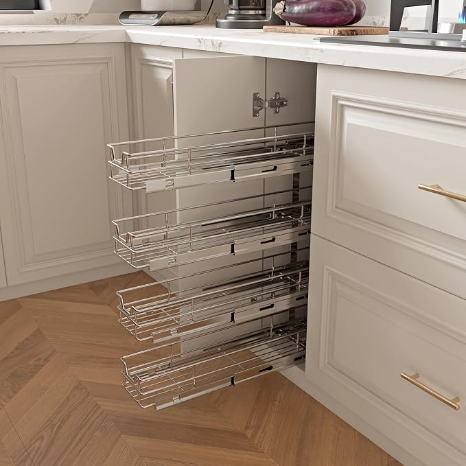 Sikarou 4-Tier 5" W x 21" D Narrow Pull Out Cabinet Organizer, Roll out Spice Rack Holder Shelve, Slide Out Slim Storage Wire Baskets for Storage Organization