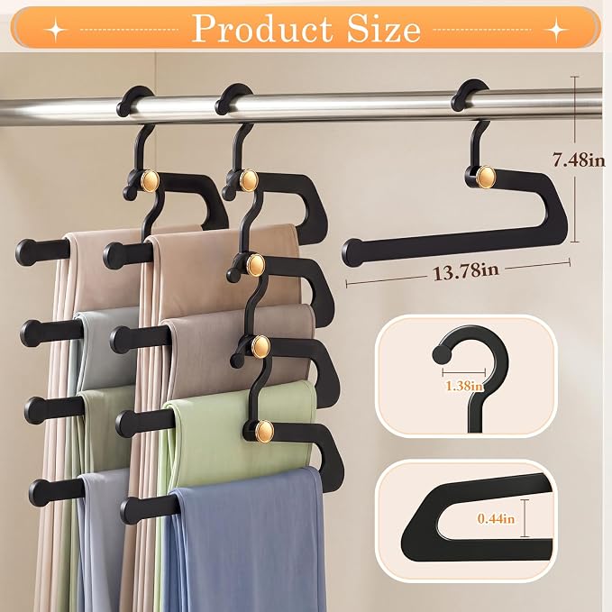 Hangers for Pants 20-Pack, Space Saving Closet Organizer for Jeans Slacks,Non-Slip Hanger for Leggings,Jeans, Slacks, Scarves (Black)
