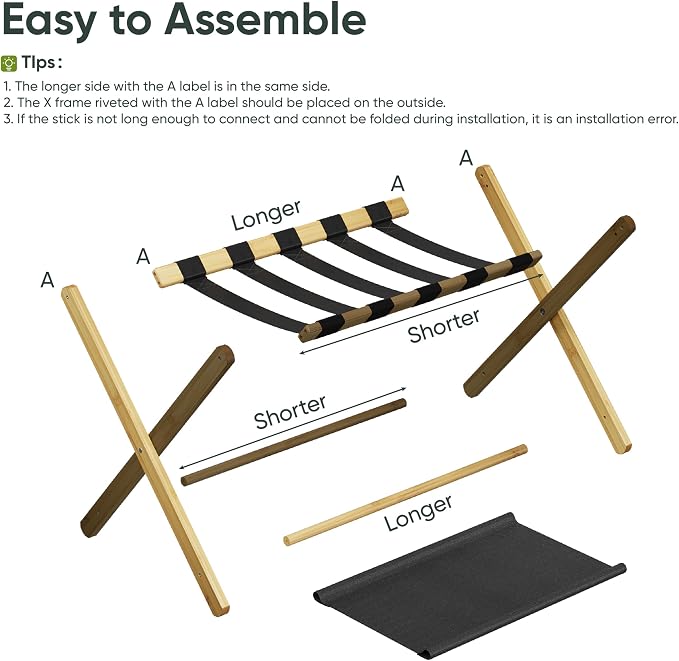 Smart FENDEE 2 Pack Luggage Rack, Folding Luggage Rack for Guest Room, Bamboo Suitcase Stand Holds up to 131 lb, Luggage Stand with Storage Shelf for Hotel, Bedroom