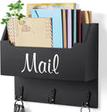 DRASTAR Mail Organizer Wall Mounted, Wooden Mail Sorter & Key Holder for Wall, Hanging Mail Organizer, Black Mail Basket for Home Office