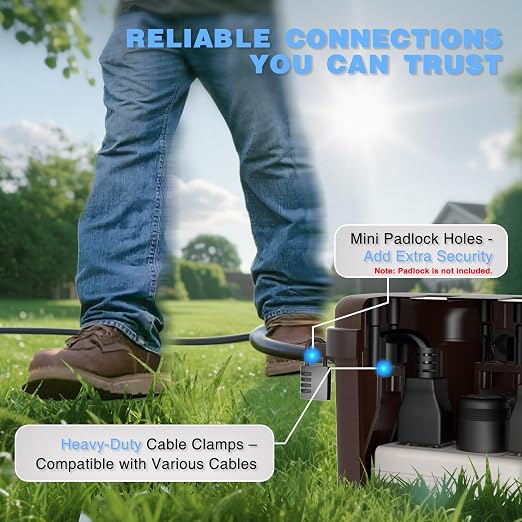 Flemoon Medium Outdoor Waterproof Electrical Box, for Power Strip | 11.5x5.2x4inch, IP54 Extension Cord Cover w/6 Cable Entry Ports, Weatherproof Connection Box for Timer, Holiday Lights, Brown