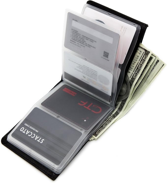 RFID Blocking Wallet - 6 Pages Leather Business Credit Card Holder Case/12 Credit Card Holder Slots Wallet Insert Card Sleeves - Black