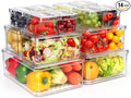 14 Pack Fridge Organizer, Stackable Refrigerator Organizer Bins with Lids PBA-Free, Clear Fridge Organizers and Storage for Kitchen, Countertops, Cabinets, Fridge, Drinks, Fruits, Vegetable, Cereals