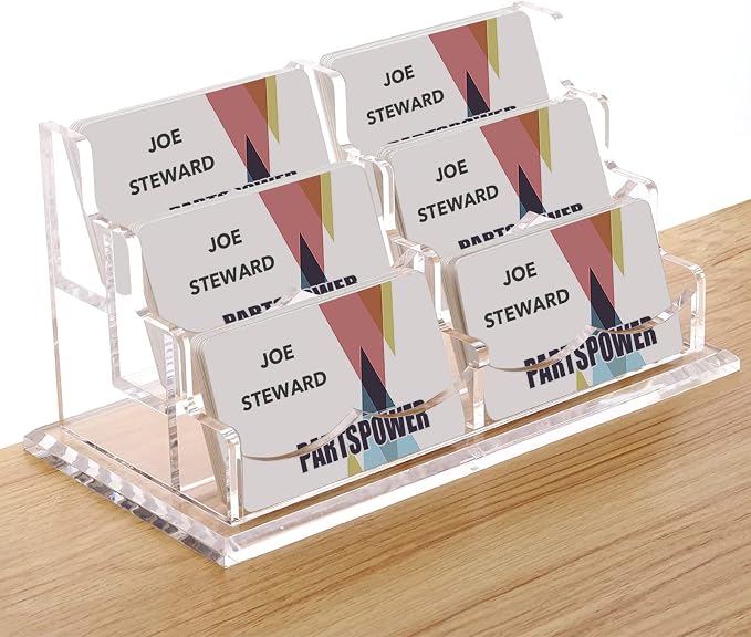 Acrylic Business Card Holder for Desk, Horizontal Clear Business Name Card Display Stand, Desk Accessory Business Name Card Organizer (Horizontal, 6-Slot)