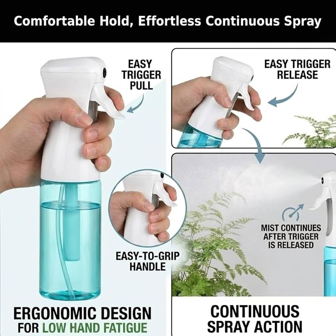 VIGOR PATH Continuous Mist Blue Spray Bottle 200ml Fine Mist for Hair | Ultra Fine Atomizer Leak Proof Ergonomic Construction 360 Refillable