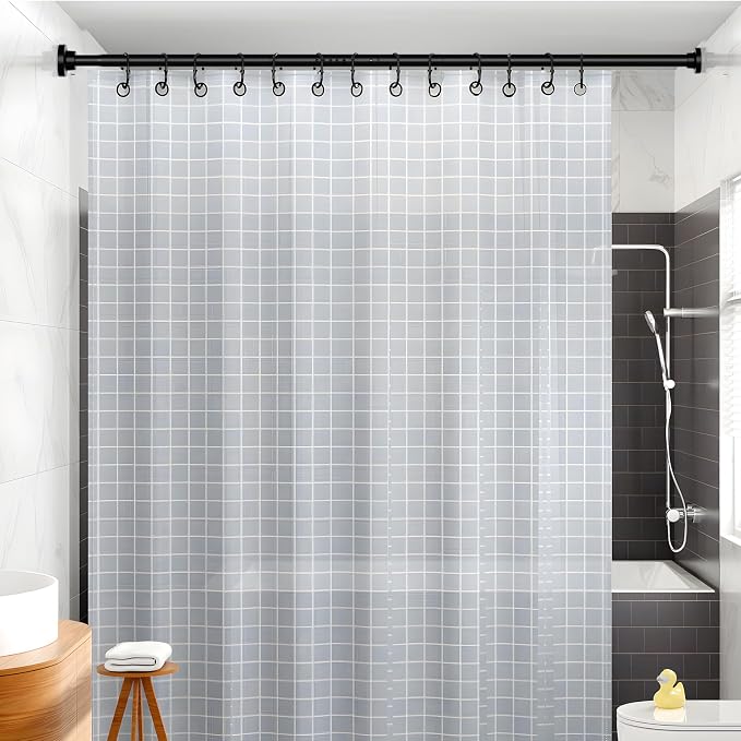 MEXAU Black Tension Curtain Rod 40-148 Inch Long Tension Rod 1.26" Spring Tension Curtain Rod Adjustable Curtain Rods No Drilling Tension Shower Rod Curtain Tension Rod for Bathroom Windows Doorways