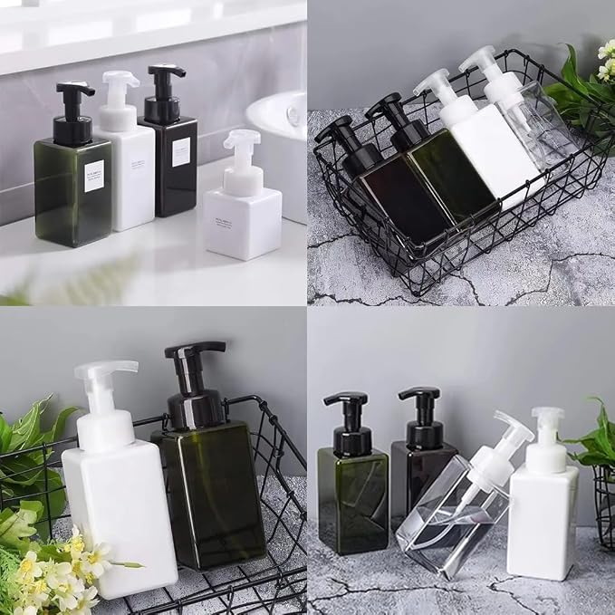 2Pcs Foaming Soap Dispenser, 450ml(16oz) Refillable Modern Square Pump Bottle for Shampoo, Body Wash, Liquid Soap, PETG Plastic Empty Soap Dispenser for Kitchen, Bathroom, Hospital (Green)