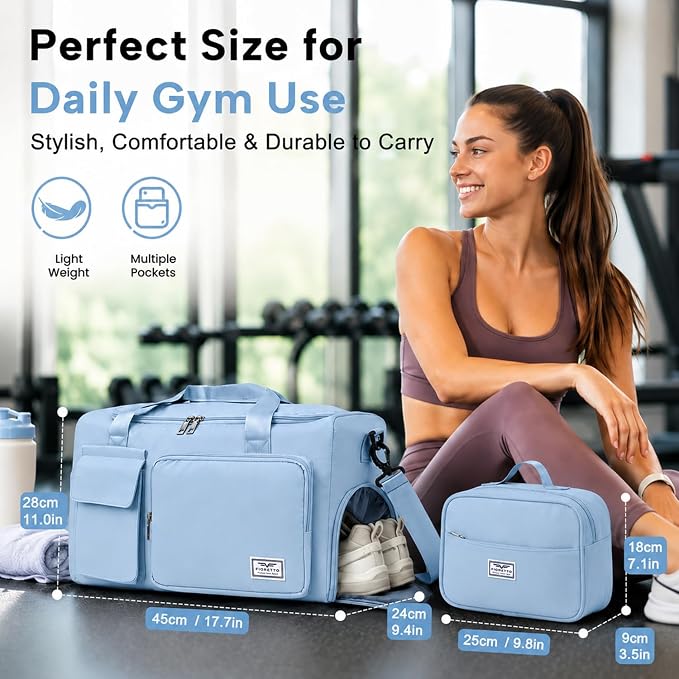 FIORETTO Women's Gym Duffle Bag with Shoes Compartment, 30L Capacity, Ideal for Travel, Gym, Sports, Duffel, Weekender