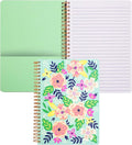 Steel Mill & Co Cute Green Mini Spiral Notebook, 8.25" x 6.25" Journal with Durable Hardcover and 160 Lined Pages, Mint Floral