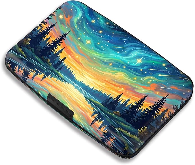 Maicican RFID Blocking Aluminum Credit Card Holder | Slim Metal Wallet for Women & Men, Business Card Case for Travel, Fits Front Pocket, Card holder wallet - Aurora Forest