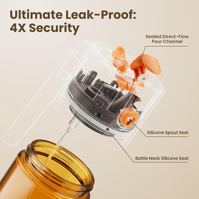 LAKUMIQI 2 in 1 Oil Sprayer & Dispenser, 17 oz Light-Blocking Glass Bottle | Large Capacity, Wide-Mouth for Easy Pouring and Cleaning, Leak-Proof Oil Bottle with Stickers for Salads, Air Fryers, BBQ