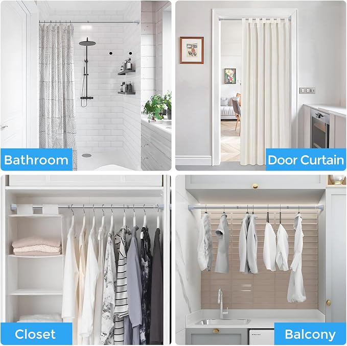 Tension Curtain Rod Silver Tension Rod 28 To 48 Inch Spring Curtain Rod Non Slip Tension Rods 1pcs For Windows No Drilling Adjustable Tension Rods of Curtain Window Closet Kitchen Wardrobe
