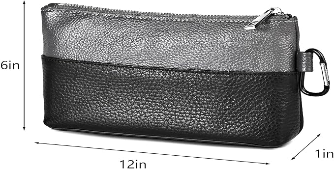 Leather Tool Bag Zipper Pouch, Premium Tool Pouch with Zipper, Utility Multipurpose Storage Organizer Tool Pouches with Carabiner Metal Zipper for Tools, Stationary, Pencil Pouch